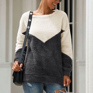 Charcoal Color-Block Fleece Top